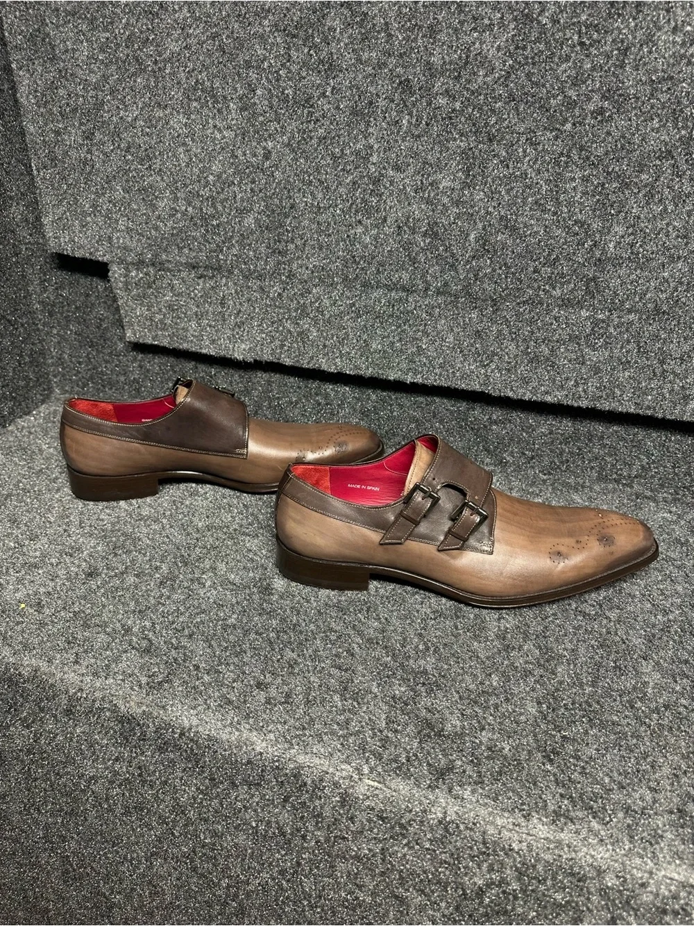 Mezlan leather double monk strap dress shoes brogue luxury old money business